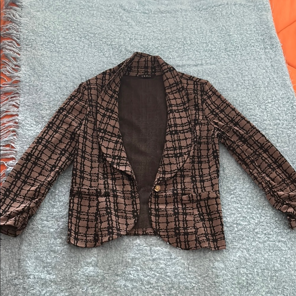 UK2LA Brown Checkered Women's Blazer